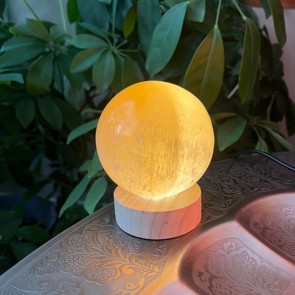 Medium Pink/Orange Selenite Sphere with Color Changing Light (One) - Picture 6 of 8